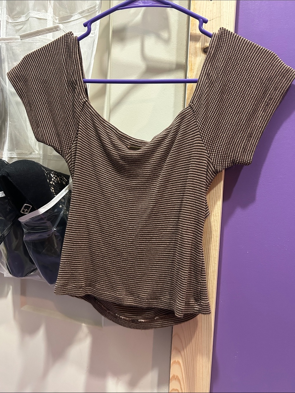 Volcom Brown Striped Ruched Crop Top - Picture 2 of 2